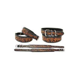 Quality Leather Dog Collar with Hand-Tooled Floral Finish, Rust-Free Buckle, Fully Padded