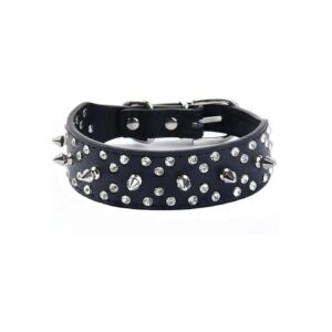 Quality Leather Dog Collar with Sparkling Rhinestones for Small to Medium Dogs