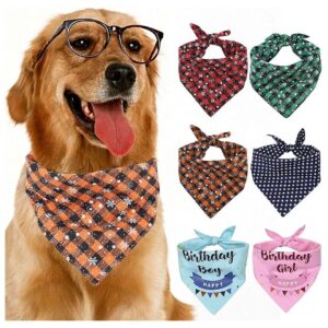 Quality Orange Snowflake Plaid Print Dog Bandana for Medium to Large Dogs