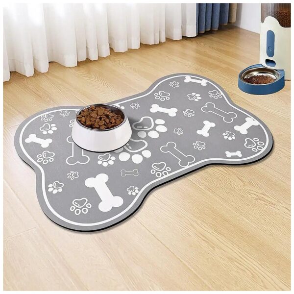 Quality Pet Food Mat with Grey Bone Shaped Design and Rubber Backing