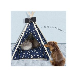 Quality Pet Teepee Tent with Breathable Canvas and Comfortable Cushion for Small Pets