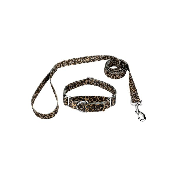 Quality Polyester Martingale Dog Collar and Leash Set with Realistic Leopard Print