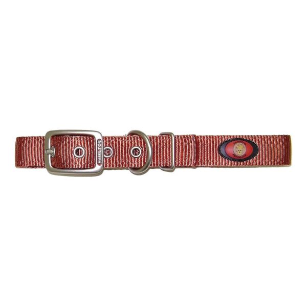 Quality Red Brick Nylon Dog Collar with Nylon Webbing and Brushed Hardware Finish