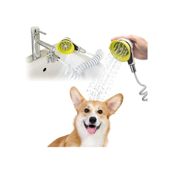 Quality Sink Faucet Pet Wash Kit with Splash Shield Handle and Rubber Grooming Teeth