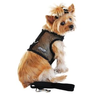 Quality Small Dog Harness in Solid Black with Mesh Design and Nyla-Bond