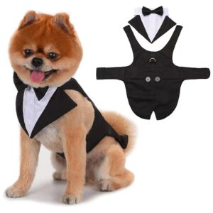 Quality Soft Black Dog Wedding Party Suit with Bandana and Vest for Small to Medium Dogs