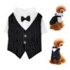 Quality Striped Dog Tuxedo Costume with Bow Tie - Puppy Clothes for Small Dogs