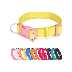 Quick Release Soft Leather Dog Collar for Small Dogs in Yellow Color