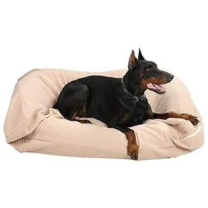 Quilted Waterproof Dog Bed Cover with Soft Cotton Material - Medium Size - Tan