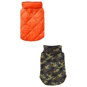 Quilted and Fleece Vest for Small to Extra Large Dog Sizes in Camo and Carrot