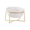 Raised Ceramic Cat Food Water Bowl with Gold Iron Stand for Cats and Dogs