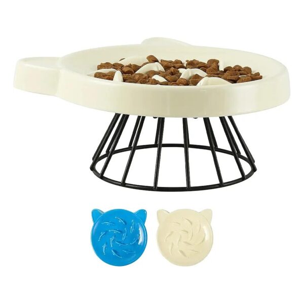 Raised Ceramic Slow Feeder Cat Bowl with Stand for Small to Medium-sized Breeds