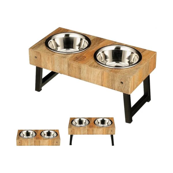 Raised Pet Bowls with Stainless Steel Food and Water Bowls for Easy Digestion