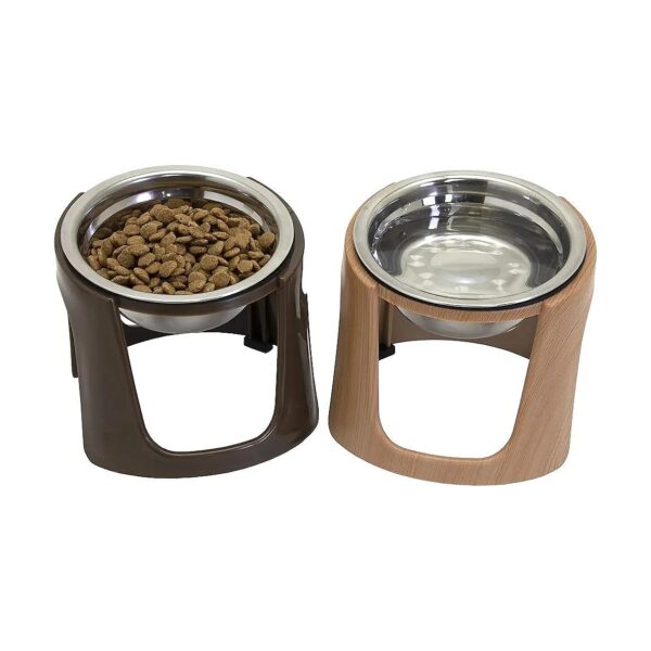 Raised Stainless Steel Cat Food and Water Bowls with Brown Design for Modern Home