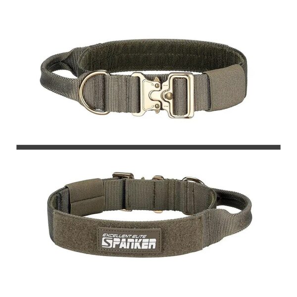 Ranger Green Tactical Dog Collar with Metal Buckle and Control Handle for Dogs