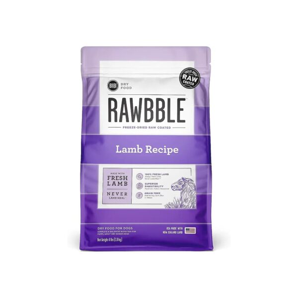 Raw Coated Dry Dog Food with Lamb Flavor, No Meat Meal, and Optimal Protein