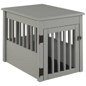 Ready Dog Crate End Table with Grey Wood Finish and Wrap-Around Gate