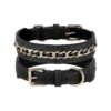 Real Leather Dog Collar with Gold Chain and Adjustable Metal Buckle for Medium Large Dogs