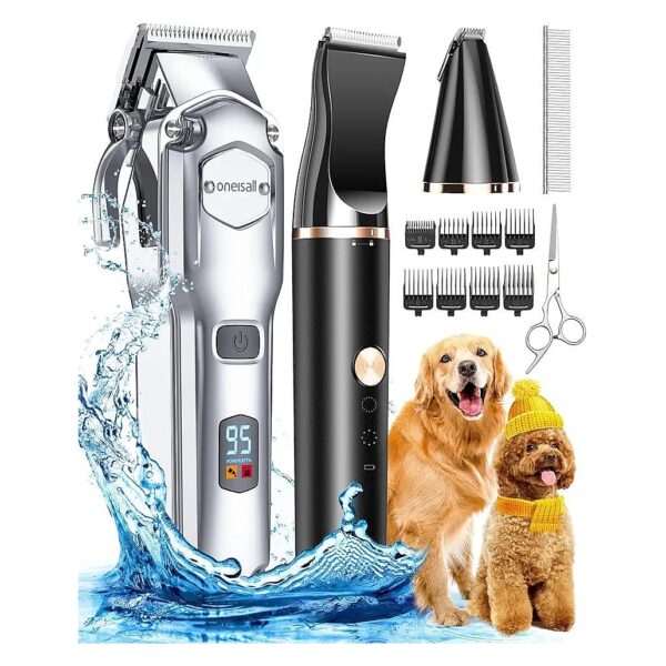 Rechargeable Cordless Dog Grooming Kit with Stainless Steel Clipper and Paw Trimmer