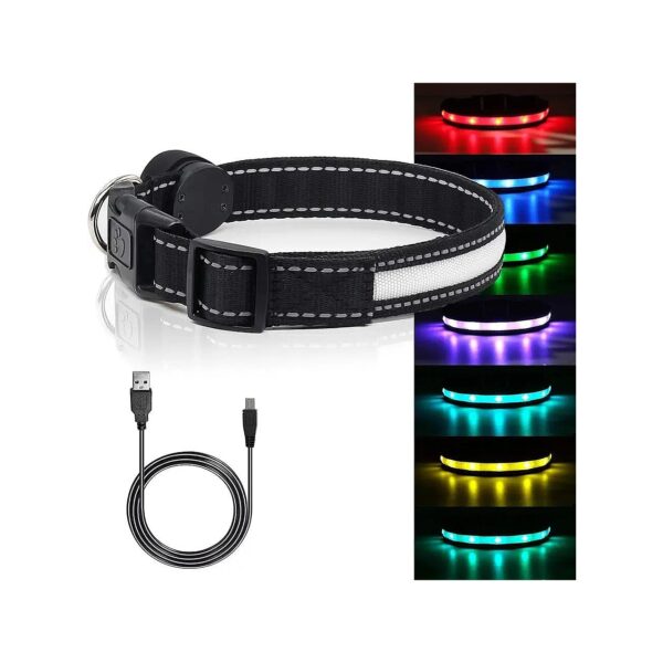 Rechargeable LED Dog Collar Adjustable Nylon Glow in Dark Dog Collar for Night Walking