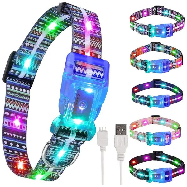 Rechargeable and Waterproof Flashing LED Dog Collar for Large and Medium Dog Breeds