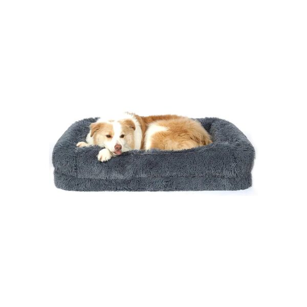 Rectangle Cuddle Bed with Dual Layer Foam and Faux Fur Shag for Large Dogs