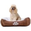 Rectangle Pet Bed with Dog Paw Embroidery Rectangle Pet Bed Chocolate Brown 27 21 inches