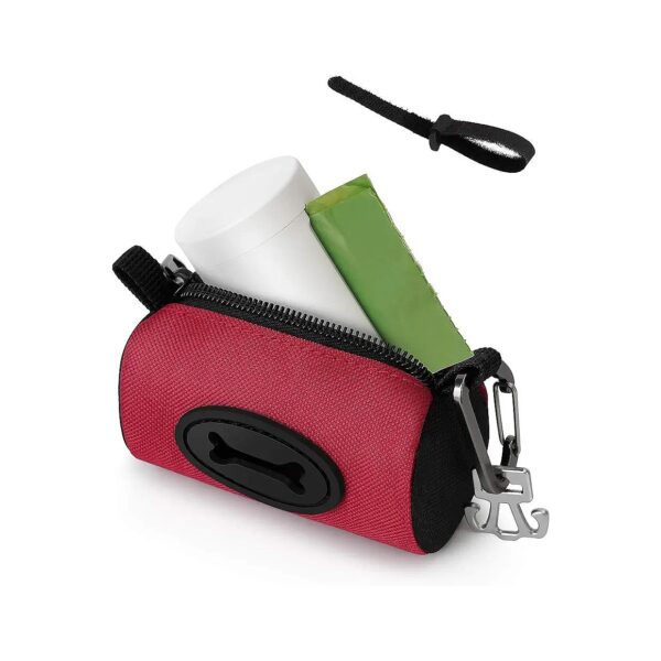 Red 2-in-1 Dog Poop Bag Holder with Metal Waste Carrier for Easy Access and Convenience