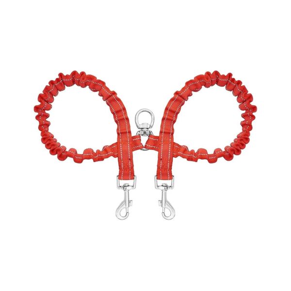 Red Adjustable Double Dog Leash for Two Small to Medium Dogs with Reflective Thread