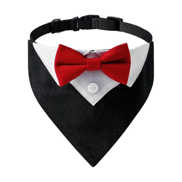 Red Bow Tie Dog Tuxedo Suit with Adjustable Collar and Buckle for Small Medium Large Dogs