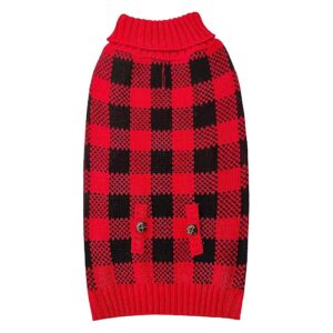 Red Buffalo Check Cable Knit Dog Sweaters for Small Dogs with Leash Hole Pullover