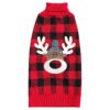 Red Buffalo Check Christmas Dog Sweater with Leash Hole for Large Dogs