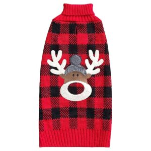 Red Buffalo Check Christmas Dog Sweater with Leash Hole for Large Dogs