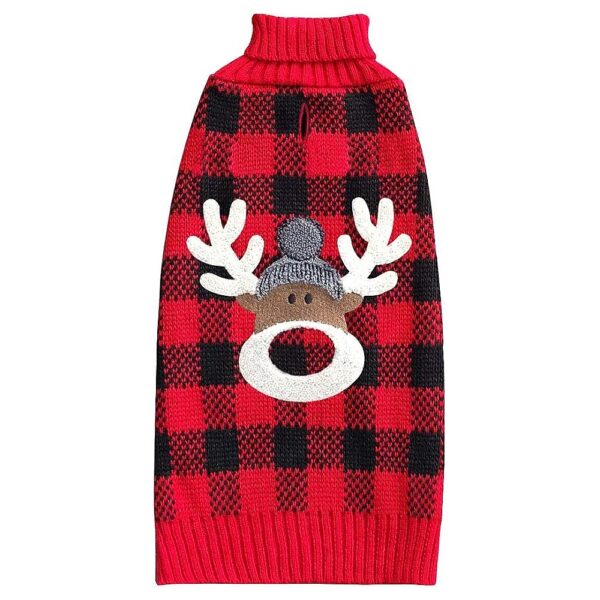 Red Buffalo Check Christmas Dog Sweater with Leash Hole for Large Dogs