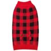 Red Buffalo Check Dog Sweater with Turtleneck and Leash Hole for Small Dogs