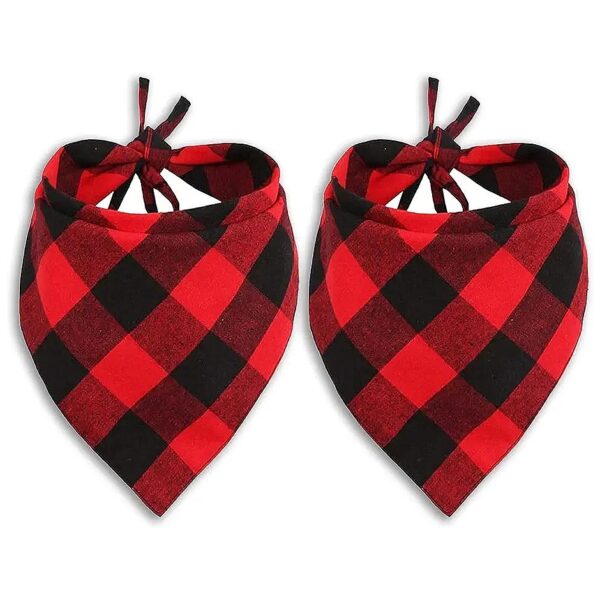 Red Buffalo Plaid Dog Cat Bandanas Checkered Triangle Bibs for Small Medium Large Pets