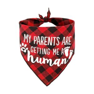 Red Buffalo Plaid Human Dog Pregnancy Announcement Bandana for Medium to Large Dogs