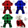 Red Buffalo Plaid Polyester Puppy Pet Pajamas for Small Medium Dogs Cats Size M 5-7lbs