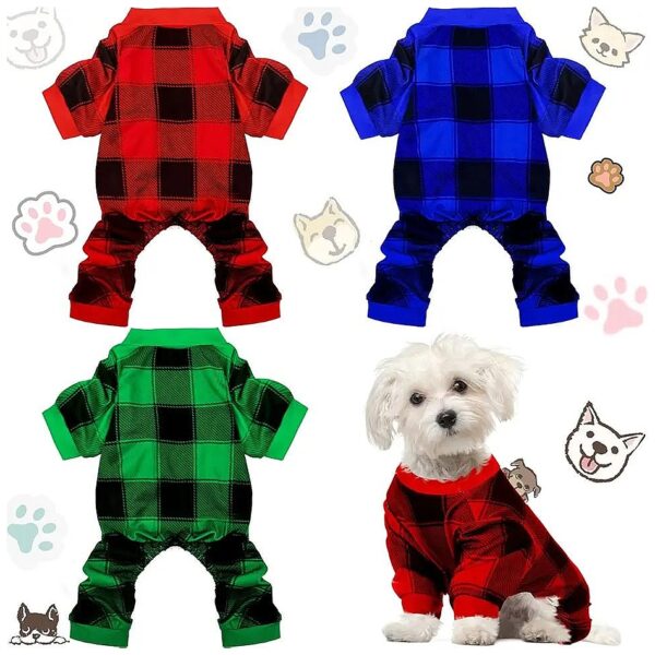 Red Buffalo Plaid Polyester Puppy Pet Pajamas for Small Medium Dogs Cats Size M 5-7lbs