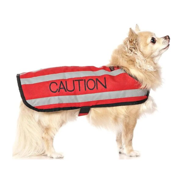 Red Caution Dog Coat Waterproof Reflective Fleece Lined Back 12inch for Safe Walking