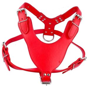 Red Color Soft Leather Dog Harness for Large Pitbull Mastiff Boxer Breeds Adjustable