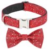 Red Dog Collar with Sparkling Sequins and Bow Tie for Small Breeds and Cats