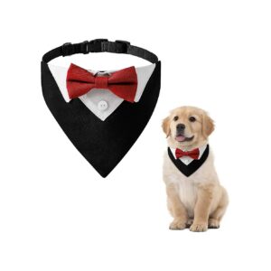 Red Dog Tuxedo Bandana Dog Wedding Collar with Bow Tie for Medium Size Animals