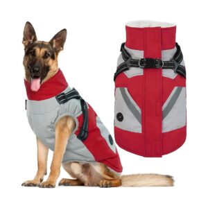 Red Dog Winter Coats for Large Dogs Waterproof Fleece Zip Up Dog Jackets XLarge