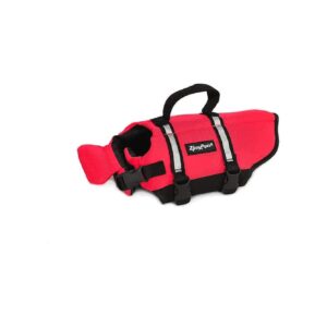 Red Dry Life Jacket for Dogs in X-Large Size with Reflective Accents and Built-In Handles