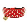 Red Faux Leather Dog Collar with 37 Spikes and 60 Studs for Canine Fashionistas