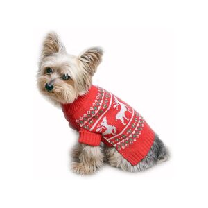 Red Festive Reindeer Dog Sweater for 10 Inch Neck Size 10