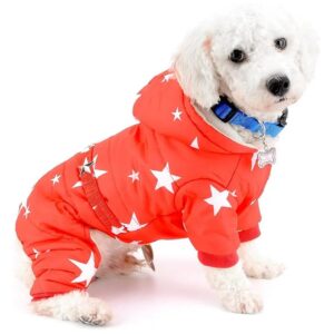 Red Fleece Lined Jumpsuit Coat for Small Toy Dogs and Cats with Hood