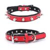 Red Genuine Leather Spiked Dog Collar for Small to Medium Pets