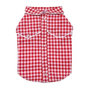 Red Gingham Dog Collared Shirt with Faux Pockets for Large Dogs